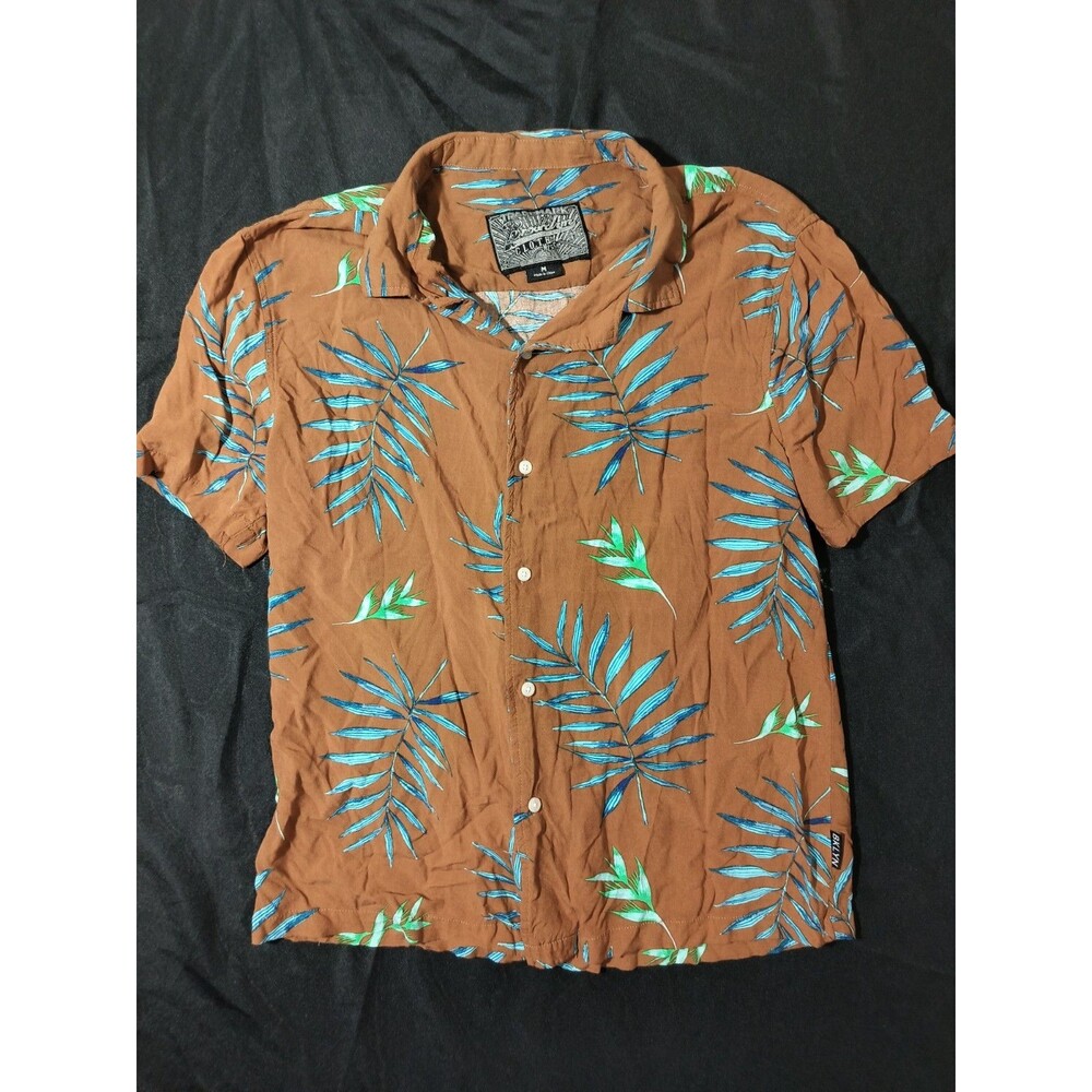 Brooklyn Cloth Men’s Medium Brown Tropical Leaf Short Sleeve Button Up Shirt